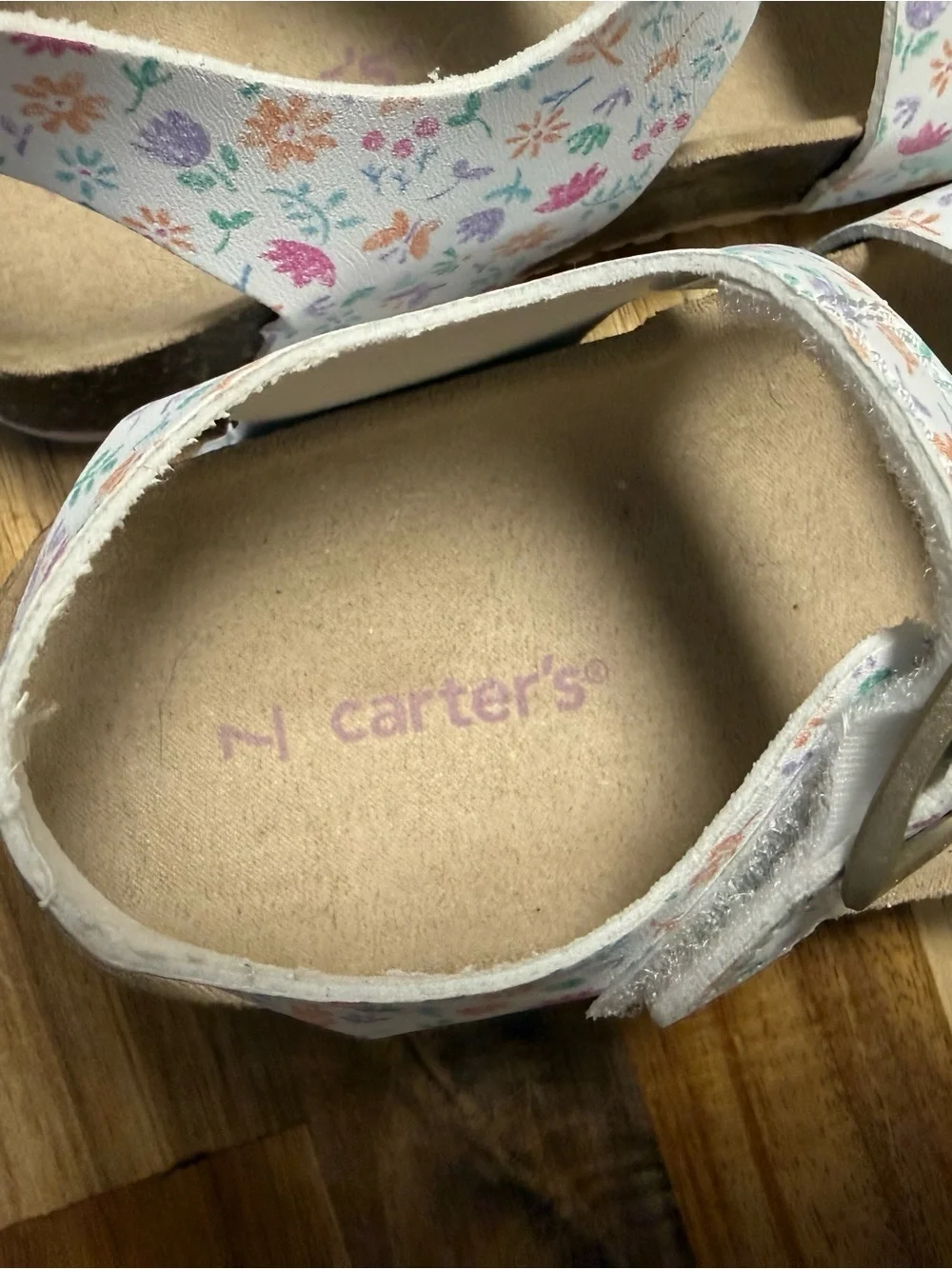 Carter's White Floral Print Adjustable Velcro Strap Sandals